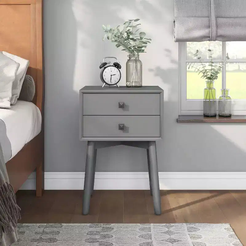 Table de chevet à 2 tiroirs – Rangement compact pour chambre à coucher avec cadre en bois