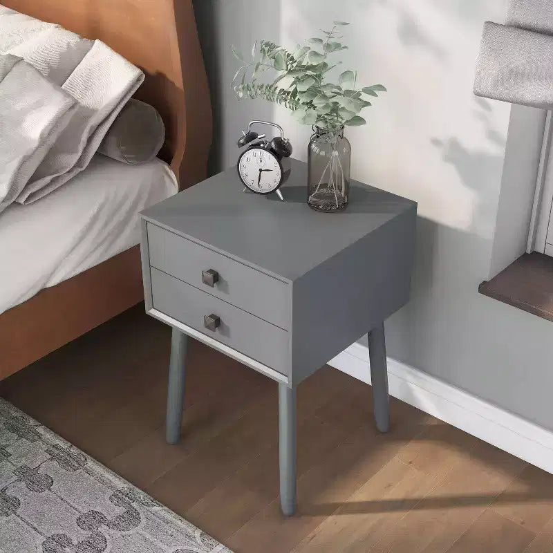 Table de chevet à 2 tiroirs – Rangement compact pour chambre à coucher avec cadre en bois