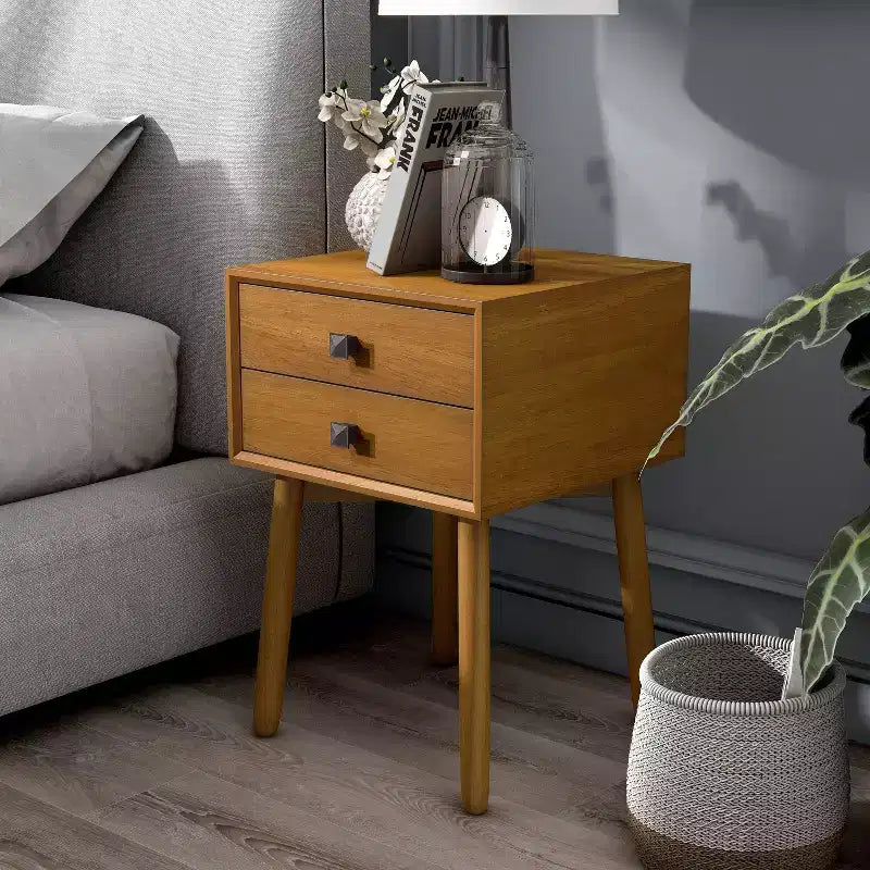 Table de chevet à 2 tiroirs – Rangement compact pour chambre à coucher avec cadre en bois