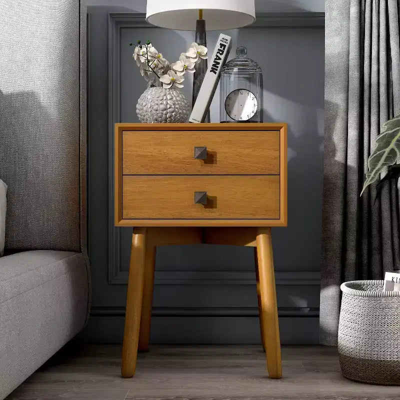 Table de chevet à 2 tiroirs – Rangement compact pour chambre à coucher avec cadre en bois