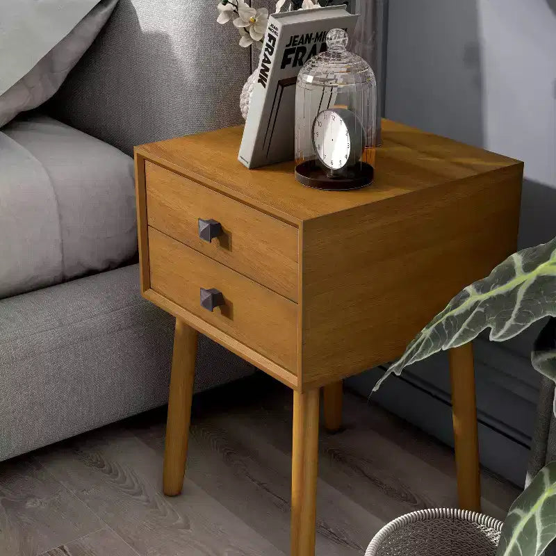 Table de chevet à 2 tiroirs – Rangement compact pour chambre à coucher avec cadre en bois