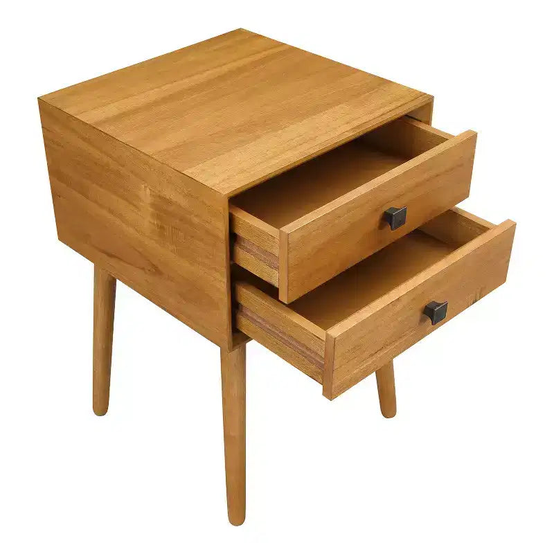 Table de chevet à 2 tiroirs – Rangement compact pour chambre à coucher avec cadre en bois