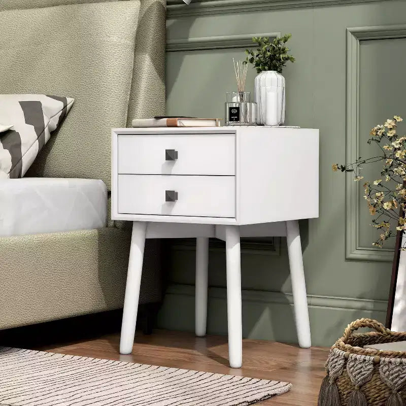 Table de chevet à 2 tiroirs – Rangement compact pour chambre à coucher avec cadre en bois