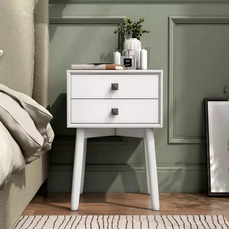 Table de chevet à 2 tiroirs – Rangement compact pour chambre à coucher avec cadre en bois