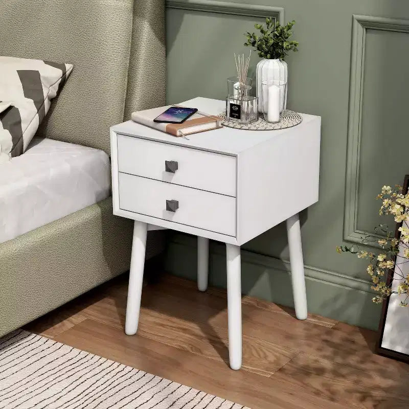 Table de chevet à 2 tiroirs – Rangement compact pour chambre à coucher avec cadre en bois