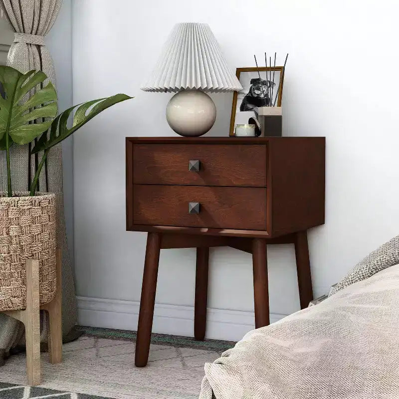 Table de chevet à 2 tiroirs – Rangement compact pour chambre à coucher avec cadre en bois