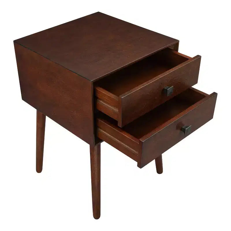 Table de chevet à 2 tiroirs – Rangement compact pour chambre à coucher avec cadre en bois