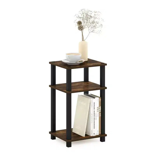 Table d'appoint industrielle à 3 niveaux avec étagère ouverte – Pin Ambré/Noir