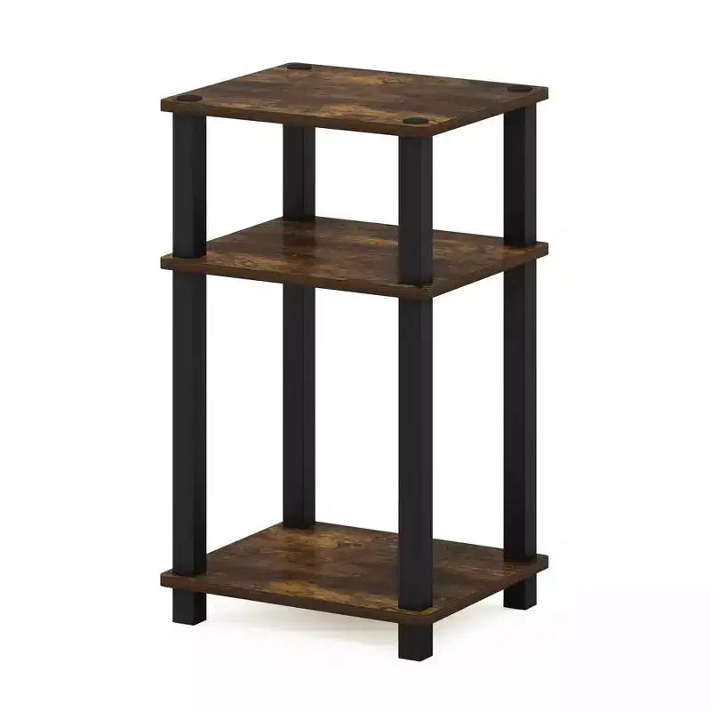 Table d'appoint industrielle à 3 niveaux avec étagère ouverte – Pin Ambré/Noir