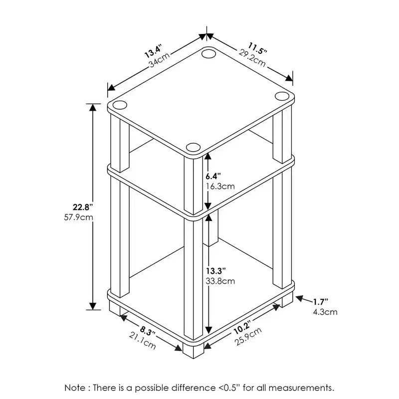 Table d'appoint industrielle à 3 niveaux avec étagère ouverte – Pin Ambré/Noir