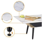 Table basse rectangulaire moderne – Plateau en faux marbre avec compartiment de rangement ouvert