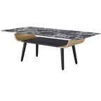 Table basse rectangulaire moderne – Plateau en faux marbre avec compartiment de rangement ouvert