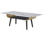 Table basse rectangulaire moderne – Plateau en faux marbre avec compartiment de rangement ouvert