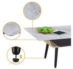 Table basse rectangulaire moderne – Plateau en faux marbre avec compartiment de rangement ouvert