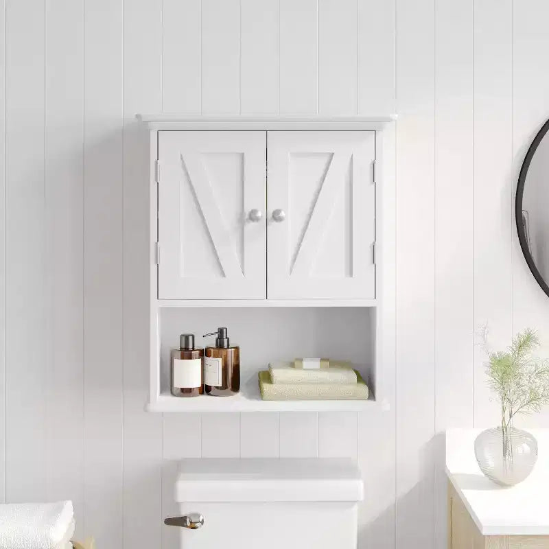 Armoire de toilette murale avec étagère réglable et portes à fermeture magnétique