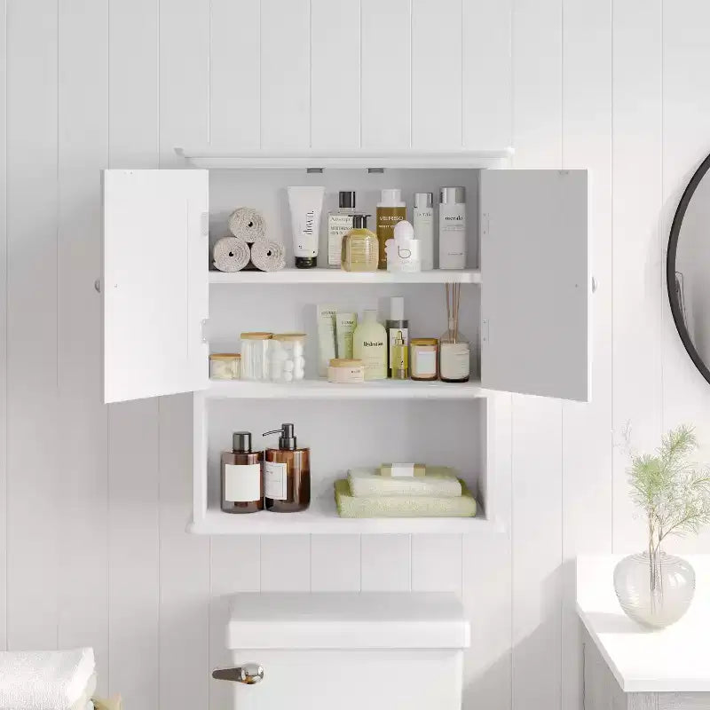 Armoire de toilette murale avec étagère réglable et portes à fermeture magnétique