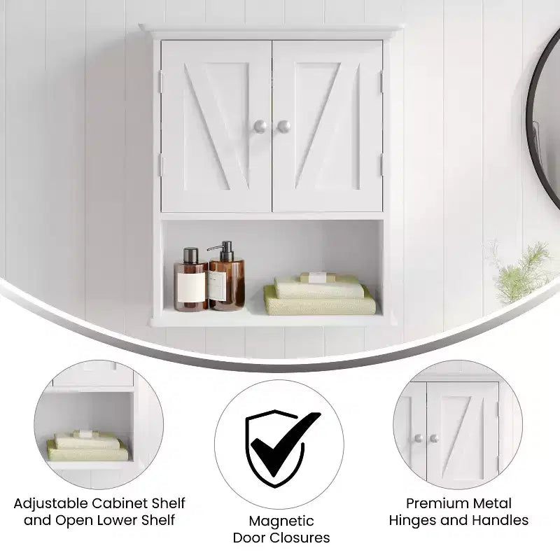 Armoire de toilette murale avec étagère réglable et portes à fermeture magnétique