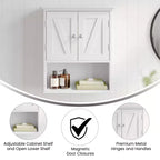 Armoire de toilette murale avec étagère réglable et portes à fermeture magnétique