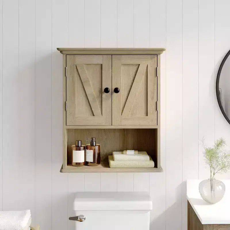 Armoire de toilette murale avec étagère réglable et portes à fermeture magnétique