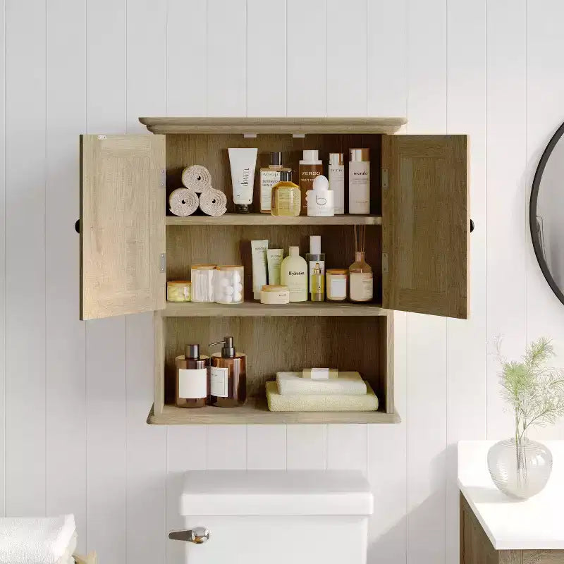 Armoire de toilette murale avec étagère réglable et portes à fermeture magnétique