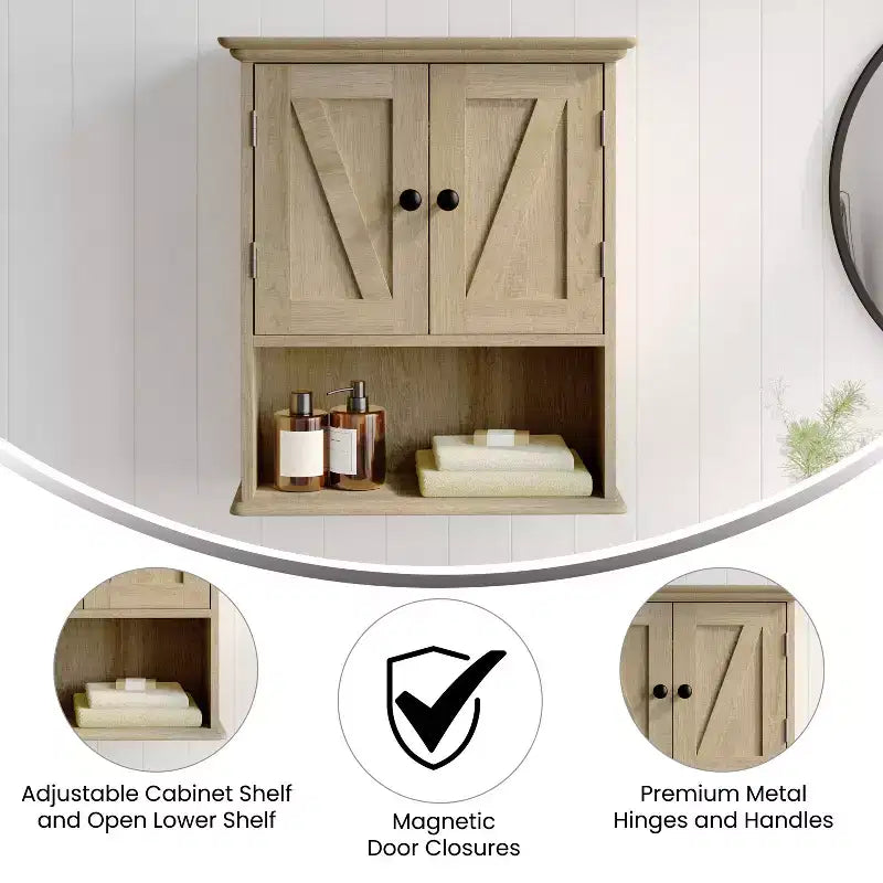 Armoire de toilette murale avec étagère réglable et portes à fermeture magnétique
