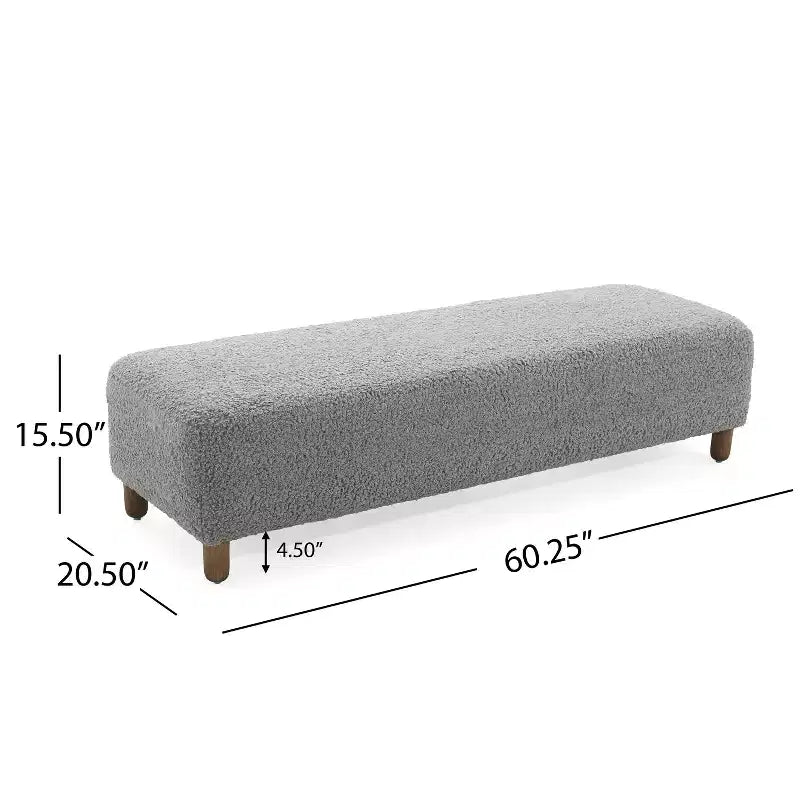 Banc ottoman rembourré en bois de 60" – Coussin en mousse, cadre en pin et contreplaqué, capacité de 250 lb