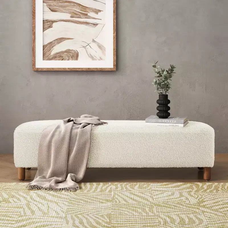 Banc ottoman rembourré en bois de 60" – Coussin en mousse, cadre en pin et contreplaqué, capacité de 250 lb