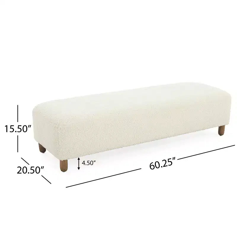 Banc ottoman rembourré en bois de 60" – Coussin en mousse, cadre en pin et contreplaqué, capacité de 250 lb