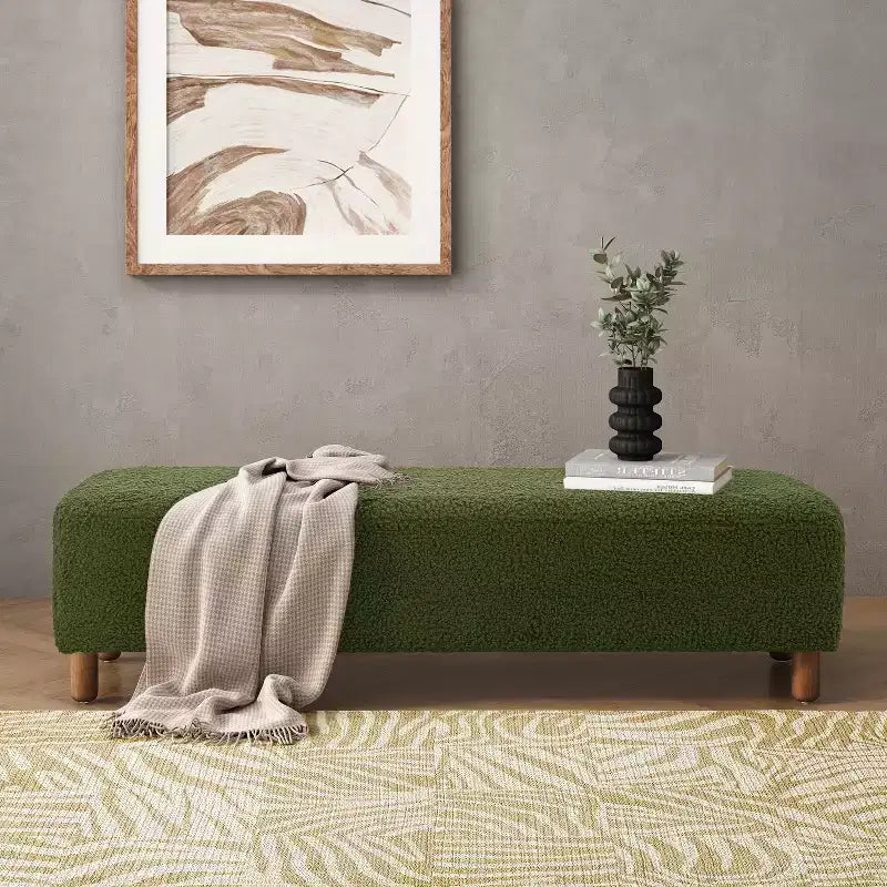 Banc ottoman rembourré en bois de 60" – Coussin en mousse, cadre en pin et contreplaqué, capacité de 250 lb