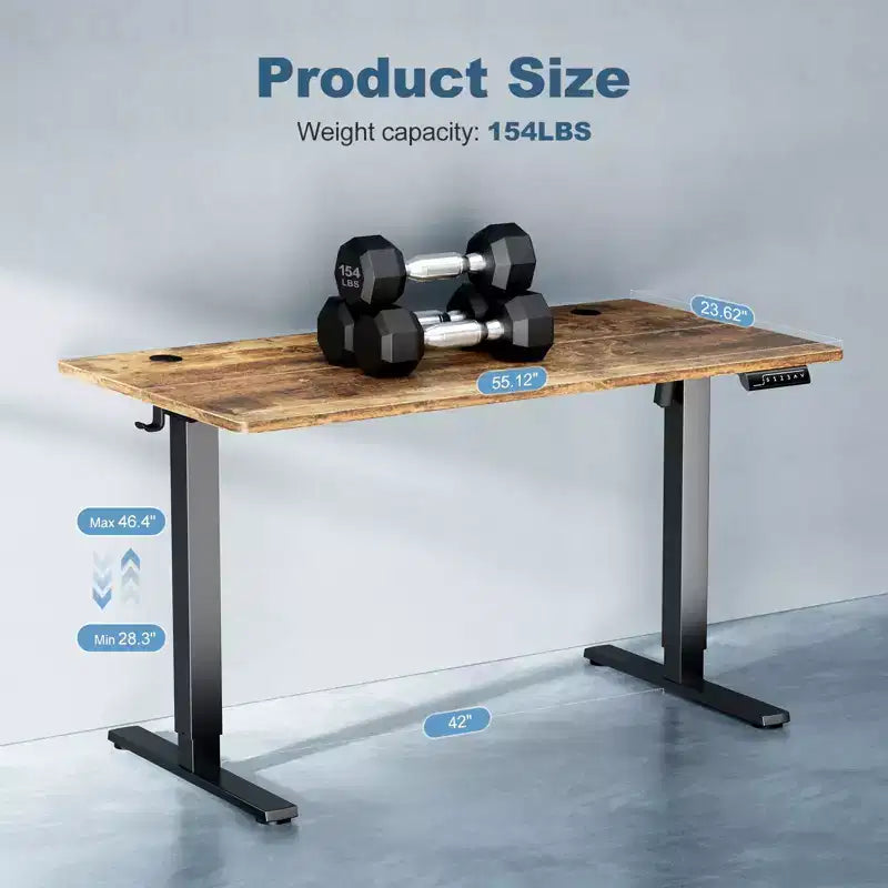 Bureau assis-debout électrique à hauteur réglable de 140 cm de large avec écran LED et boutons de mémoire
