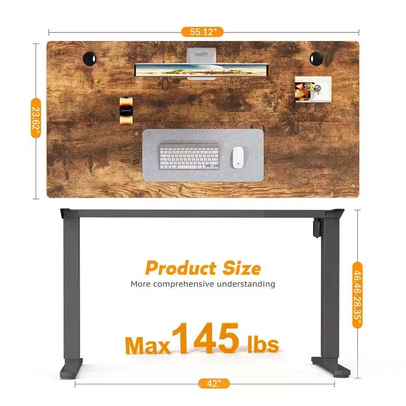 Bureau assis-debout électrique à hauteur réglable de 140 cm de large avec écran LED et boutons de mémoire