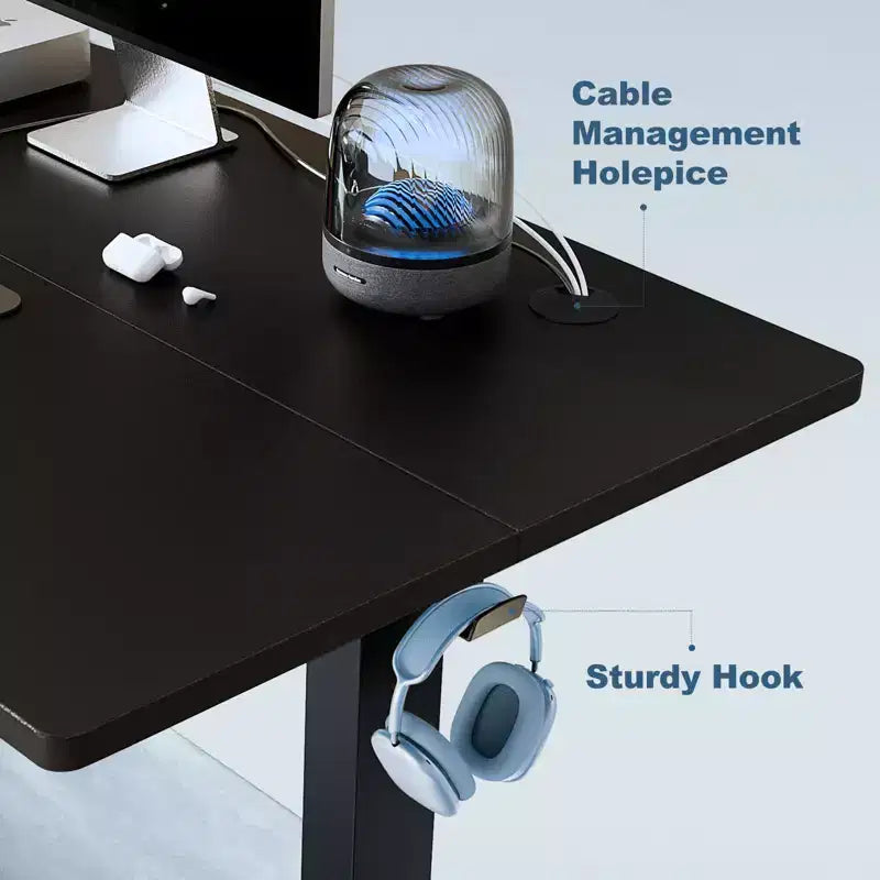 Bureau assis-debout électrique à hauteur réglable de 140 cm de large avec écran LED et boutons de mémoire