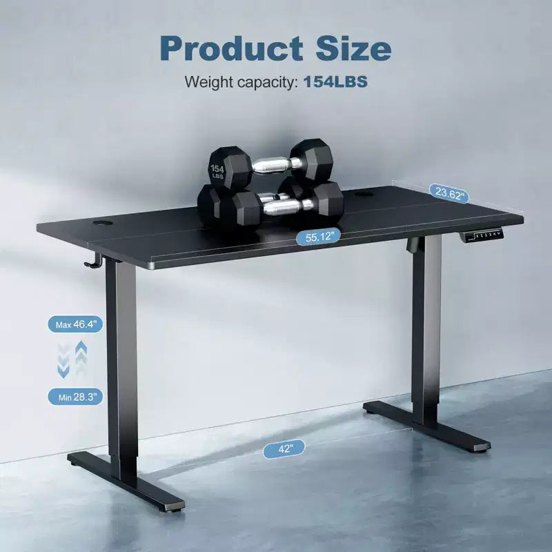 Bureau assis-debout électrique à hauteur réglable de 140 cm de large avec écran LED et boutons de mémoire
