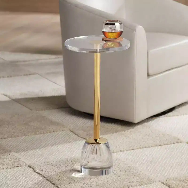 Table d'appoint de luxe or avec plateau en acrylique et base en verre de 62,87 cm