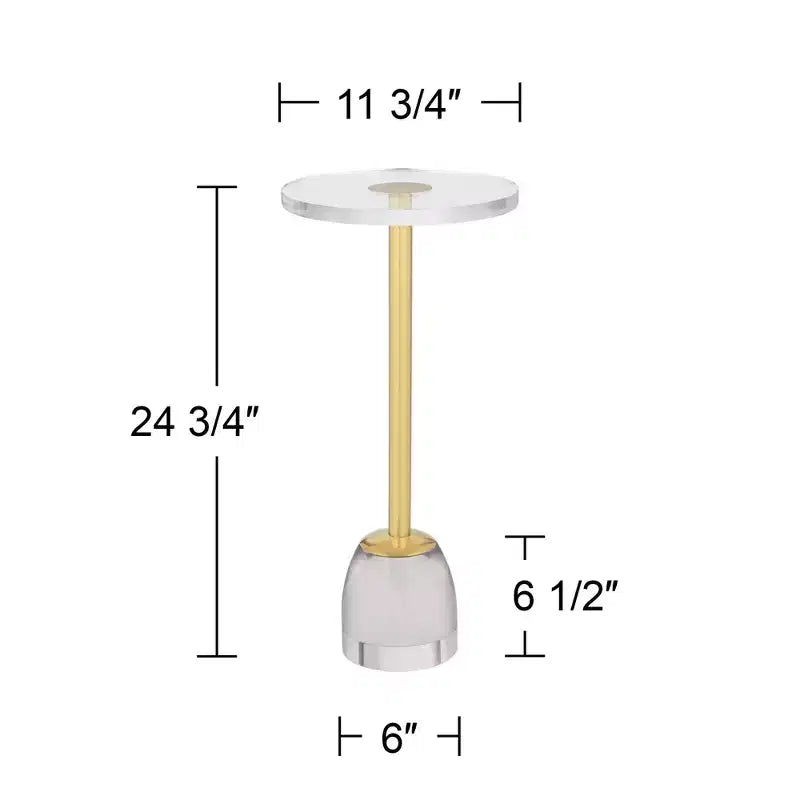 Table d'appoint de luxe or avec plateau en acrylique et base en verre de 62,87 cm