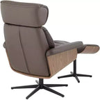 Fauteuil inclinable pivotant en similicuir touffeté couleur chocolat avec pouf incliné