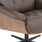 Fauteuil inclinable pivotant en similicuir touffeté couleur chocolat avec pouf incliné