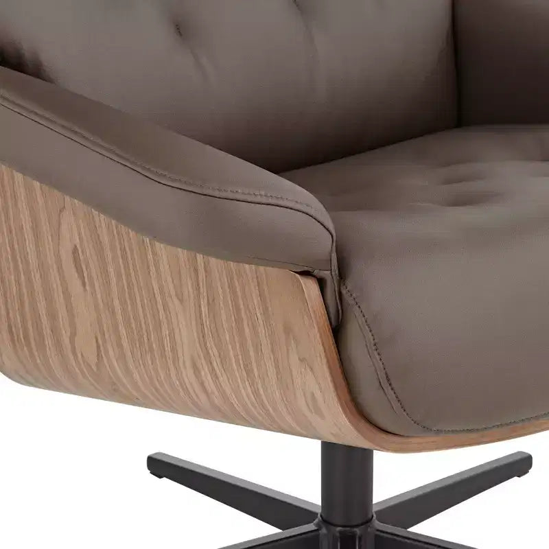 Fauteuil inclinable pivotant en similicuir touffeté couleur chocolat avec pouf incliné