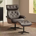 Fauteuil inclinable pivotant en similicuir touffeté couleur chocolat avec pouf incliné