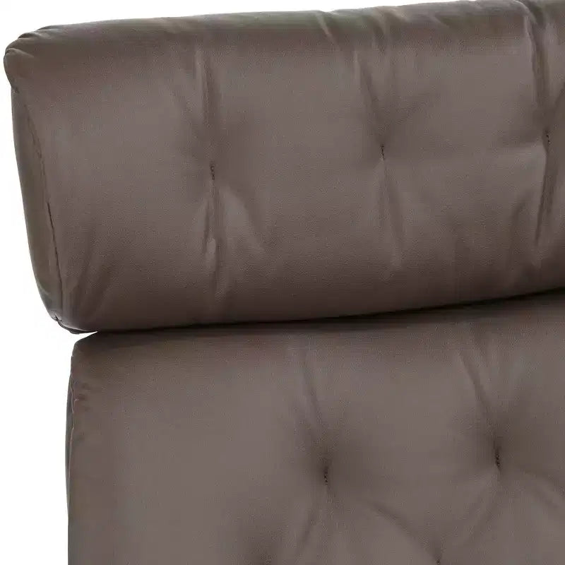 Fauteuil inclinable pivotant en similicuir touffeté couleur chocolat avec pouf incliné