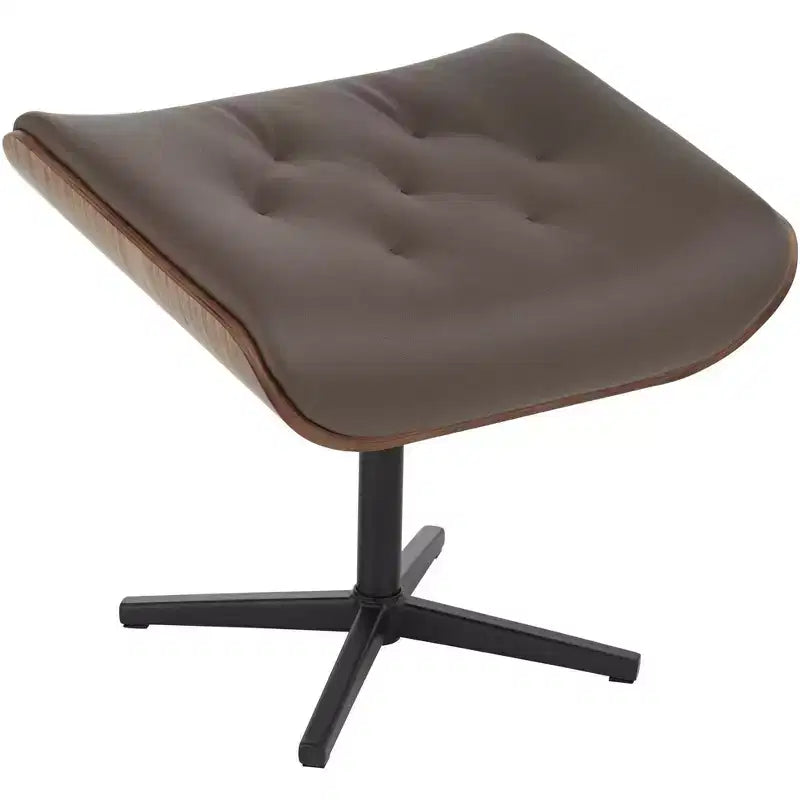Fauteuil inclinable pivotant en similicuir touffeté couleur chocolat avec pouf incliné