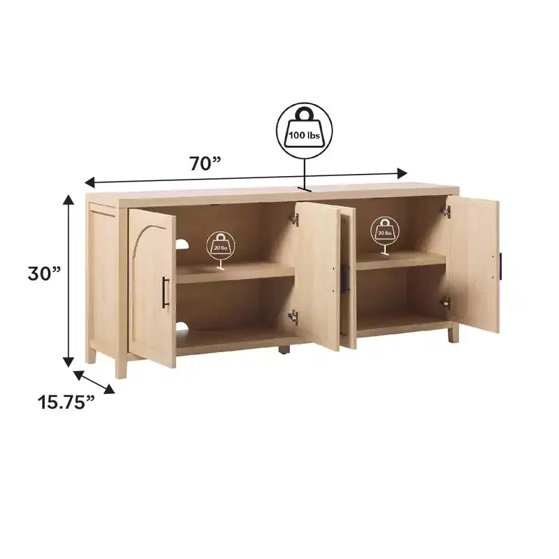 Bahut moderne de 70 po cannelé avec portes arquées