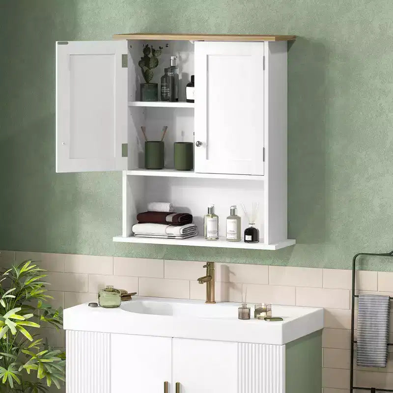 Meuble de salle de bain mural à placer au-dessus des toilettes – 2 portes, étagère réglable, blanc