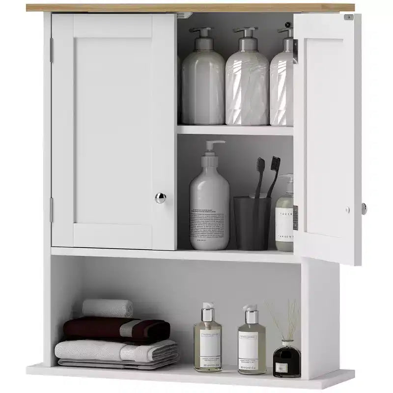 Meuble de salle de bain mural à placer au-dessus des toilettes – 2 portes, étagère réglable, blanc