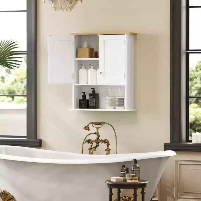 Meuble de salle de bain mural à placer au-dessus des toilettes – 2 portes, étagère réglable, blanc
