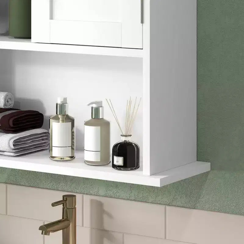 Meuble de salle de bain mural à placer au-dessus des toilettes – 2 portes, étagère réglable, blanc