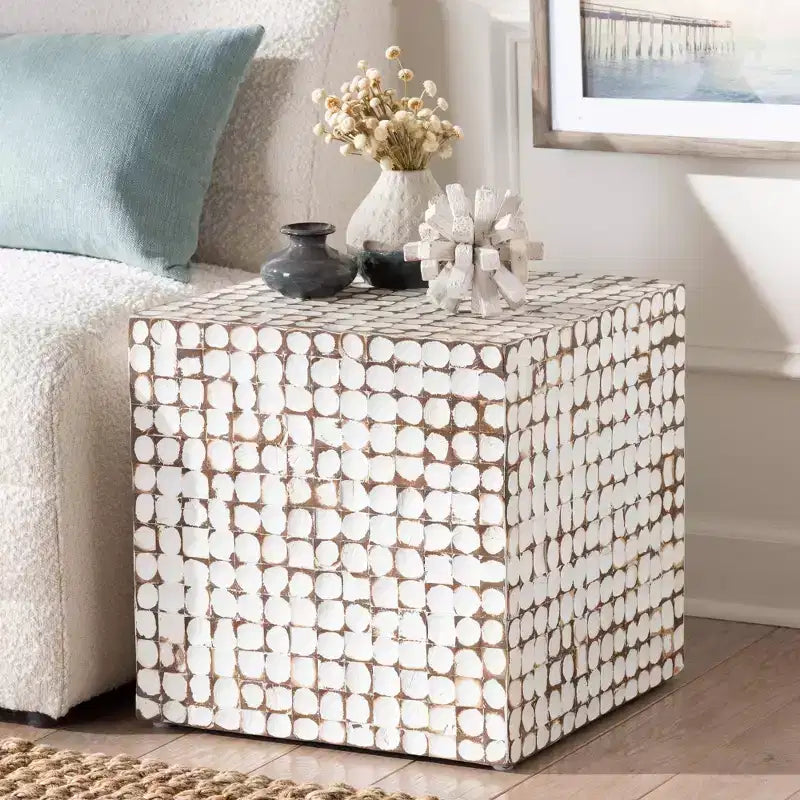 Table d'appoint en coque de noix de coco et bois d'acacia – Accent bohème naturel